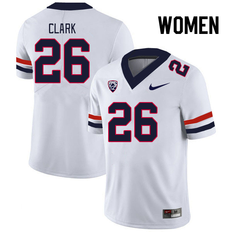 Women #26 Jaden Clark Arizona Wildcats College Football Jerseys Stitched Sale-White